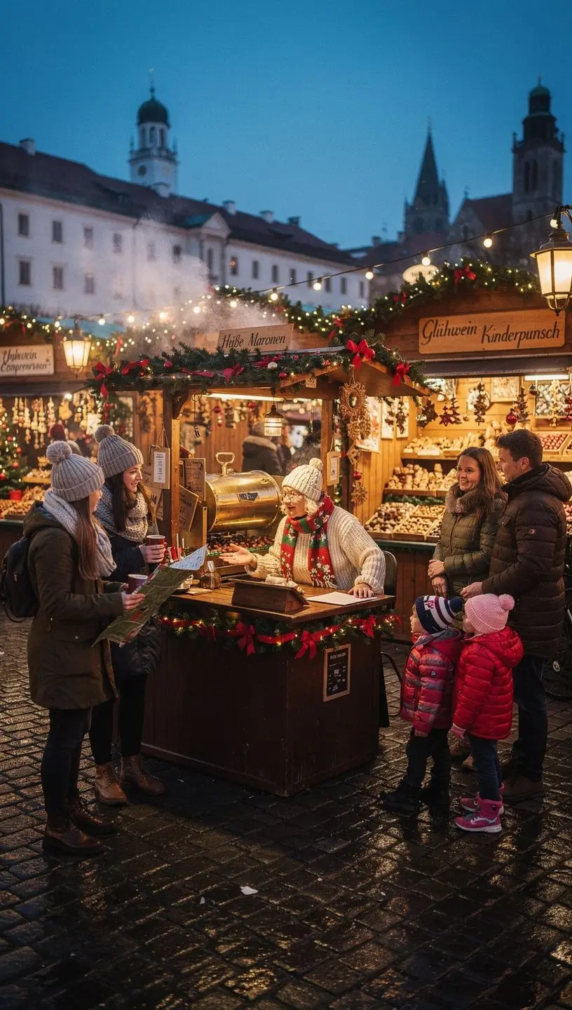Reisende sprechen mit einem ortskundigen Guide vor einem historischen Gebäude